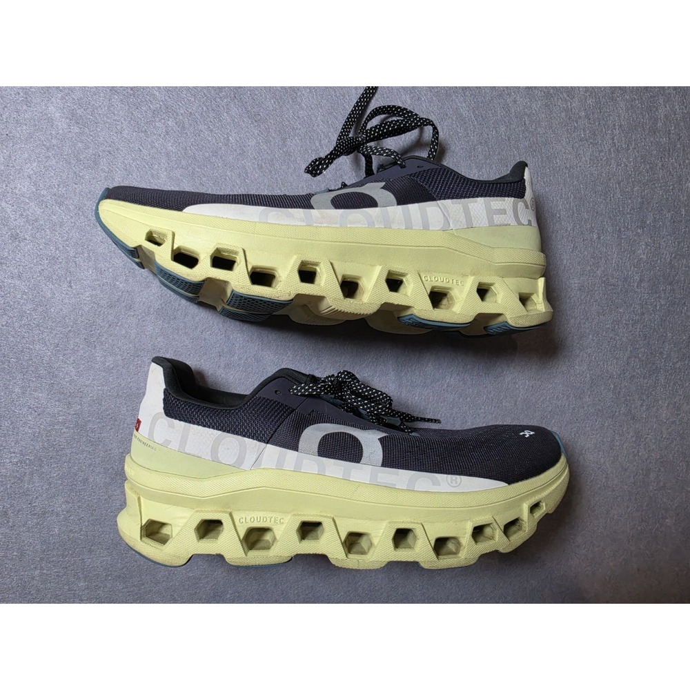 Mens SZ 9 On Cloudmonster Black White Lime